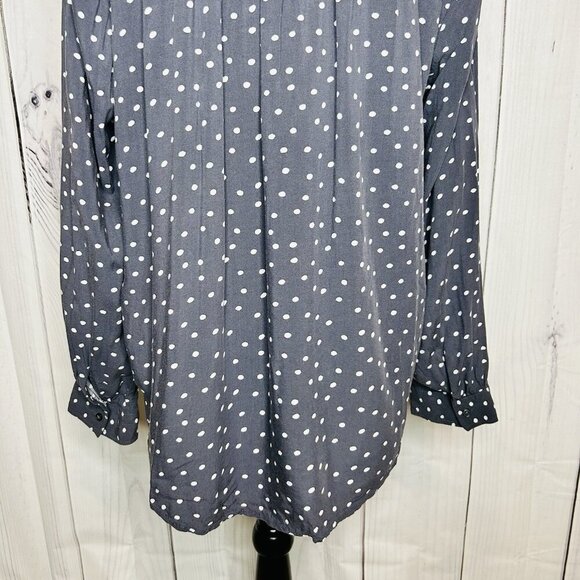 Ann Taylor Loft Gray White Polka Dot Collared Button Up Top Shirt Sz L Rayon - Picture 8 of 8